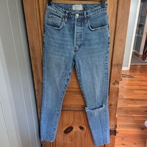 We The Free High Rise Mom Jeans Distressed Denim Button Fly Women's Sz 26